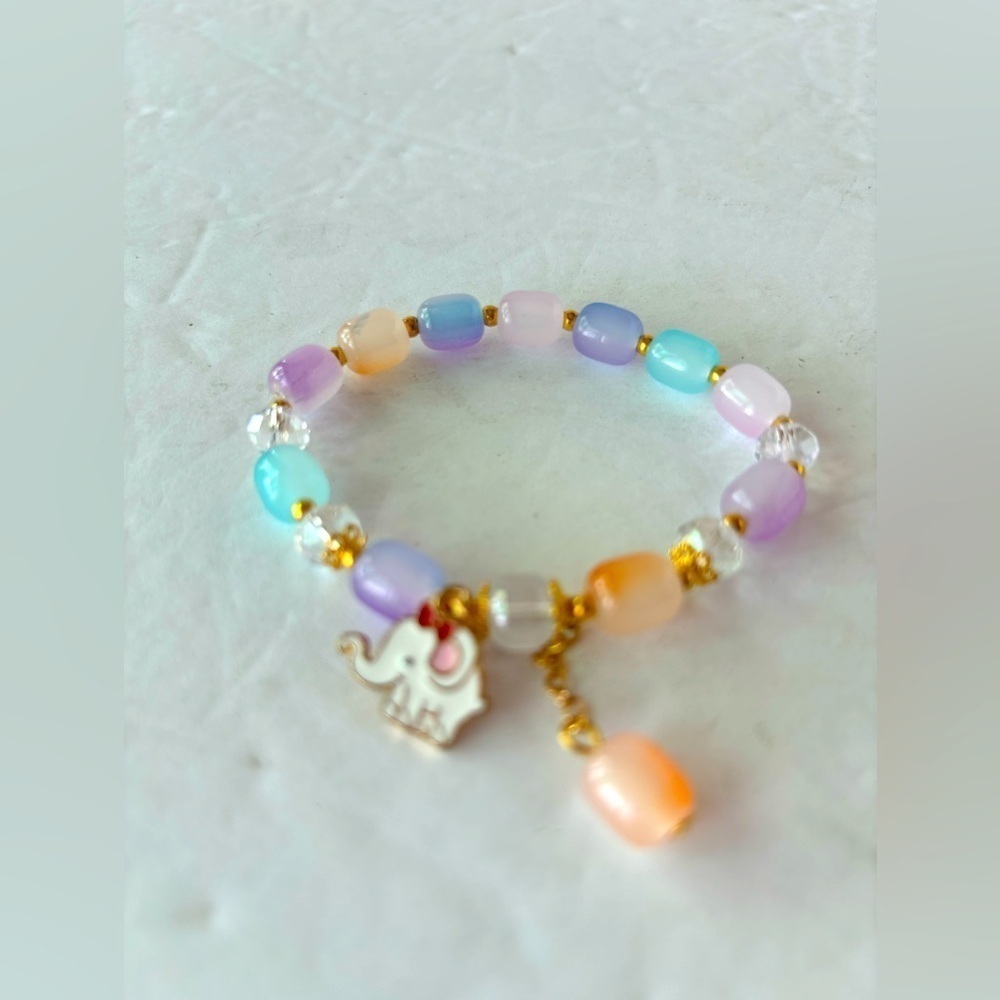 Handmade Stretchy Multi Colored Beaded Bracelet With Elephant Charm